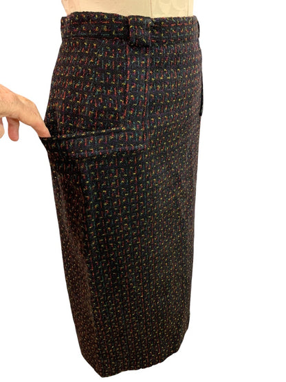 Size 8 Stanley Blacker Vintage 1990s Wool Skirt Pencil Skirt Pockets Made in USA