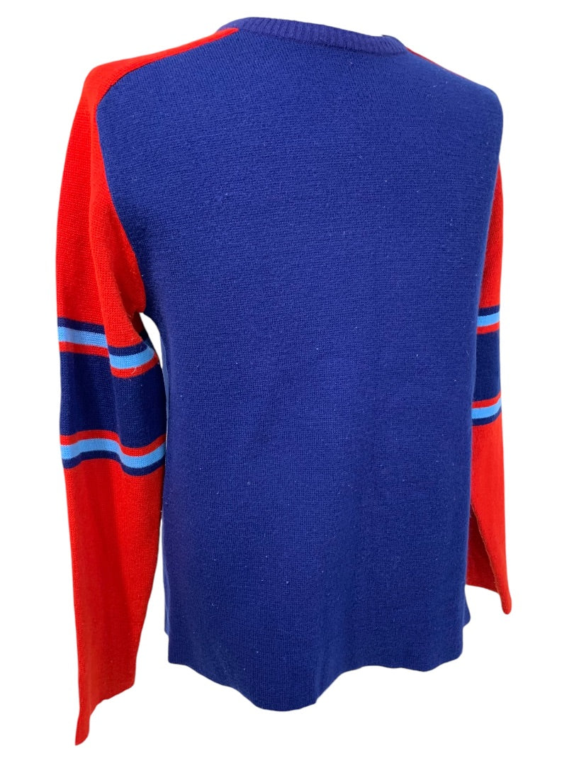 Large KP Sweater Mens Blue Red Vintage 1970s Sweater Pullover Crewneck