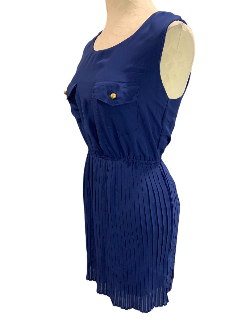 Small Be Bop Blue Dress Pullover Sleeveless Pleated Skirt Sheer Junior