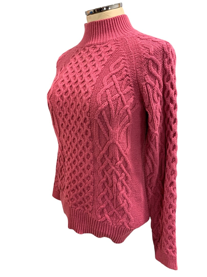 M Petite Preswick & Moore Pink Womens Soft Cable Knit Sweater Mock Neck Pullover