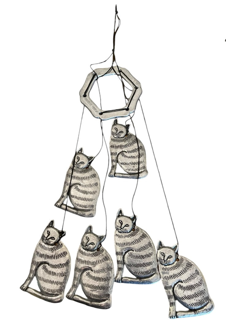 Spoontiques 6 Metal Cat Windchimes Silvertone 17 Inch Length