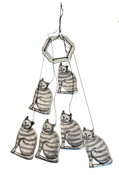 Spoontiques 6 Metal Cat Windchimes Silvertone 17 Inch Length