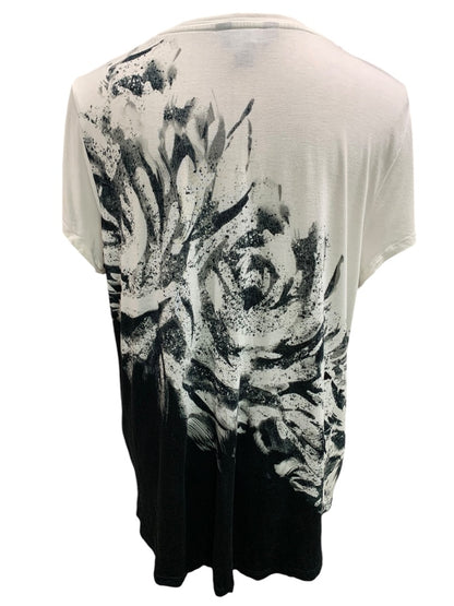 XL Simply Vera Wang Womens Soft V-Neck Tshirt Black White Floral