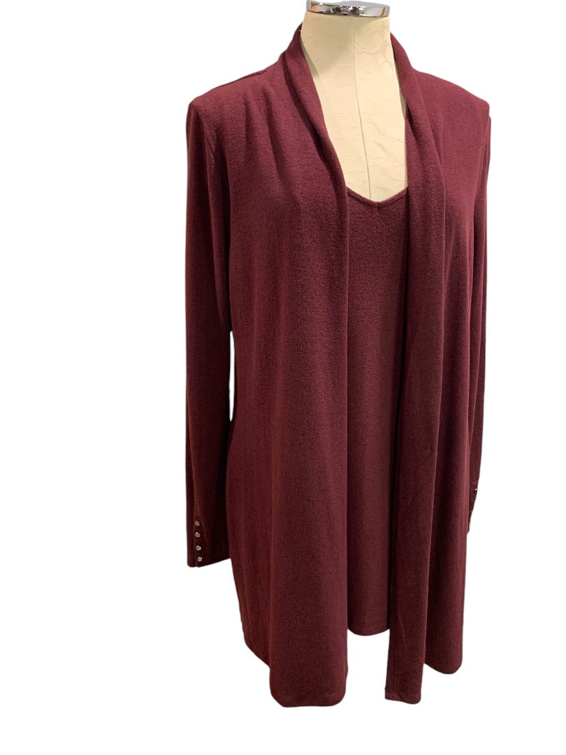 Medium White House Black Market Womens Burgundy Sweater Set Cardigan Shell