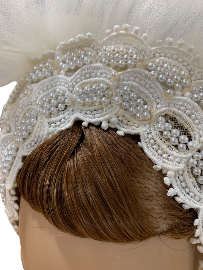 Vintage 1970s Bridal Veil Headband Ivory Fascinator Wedding