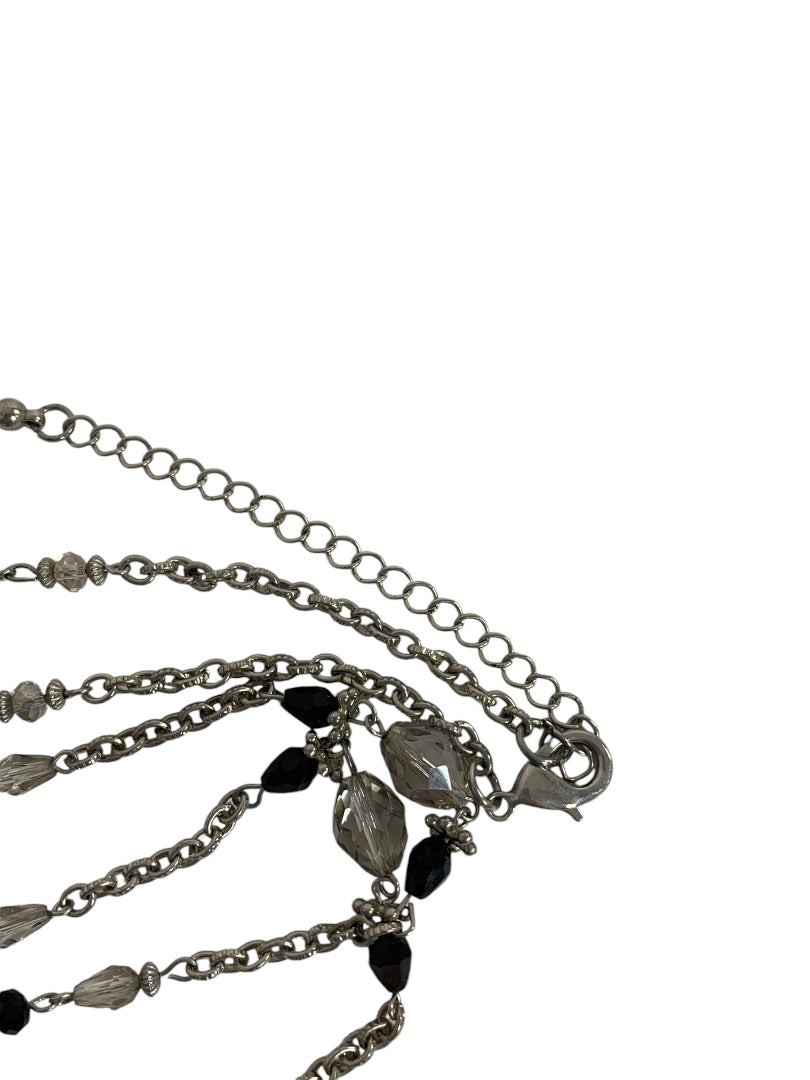 Long Strand String Necklace 42 Inches Silvertone Black Lobster Clasp