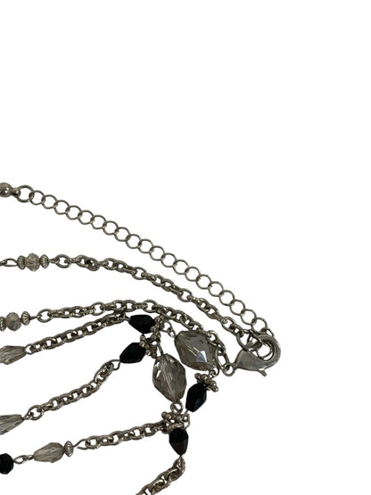 Long Strand String Necklace 42 Inches Silvertone Black Lobster Clasp