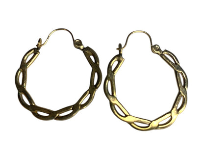 Goldtone Chain Pattern Hoop Earrings Hinged Pierced 1 Inch