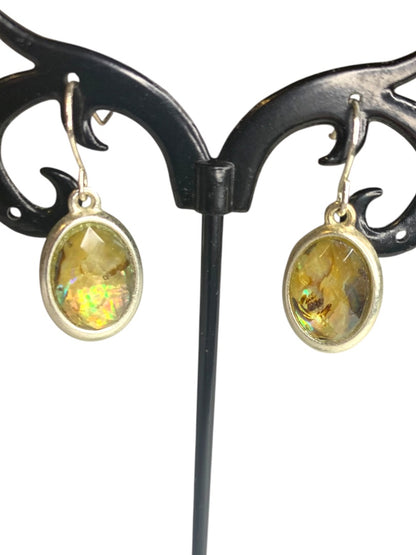 Silvertone Yellow Green Hook Pierced Earrings 1 Inch Drop Dangle