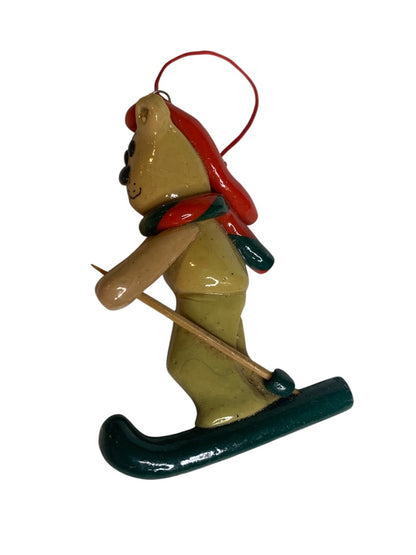 1990s Dough Ornament Skiing Bear Holiday Christmas 3.5 Inch