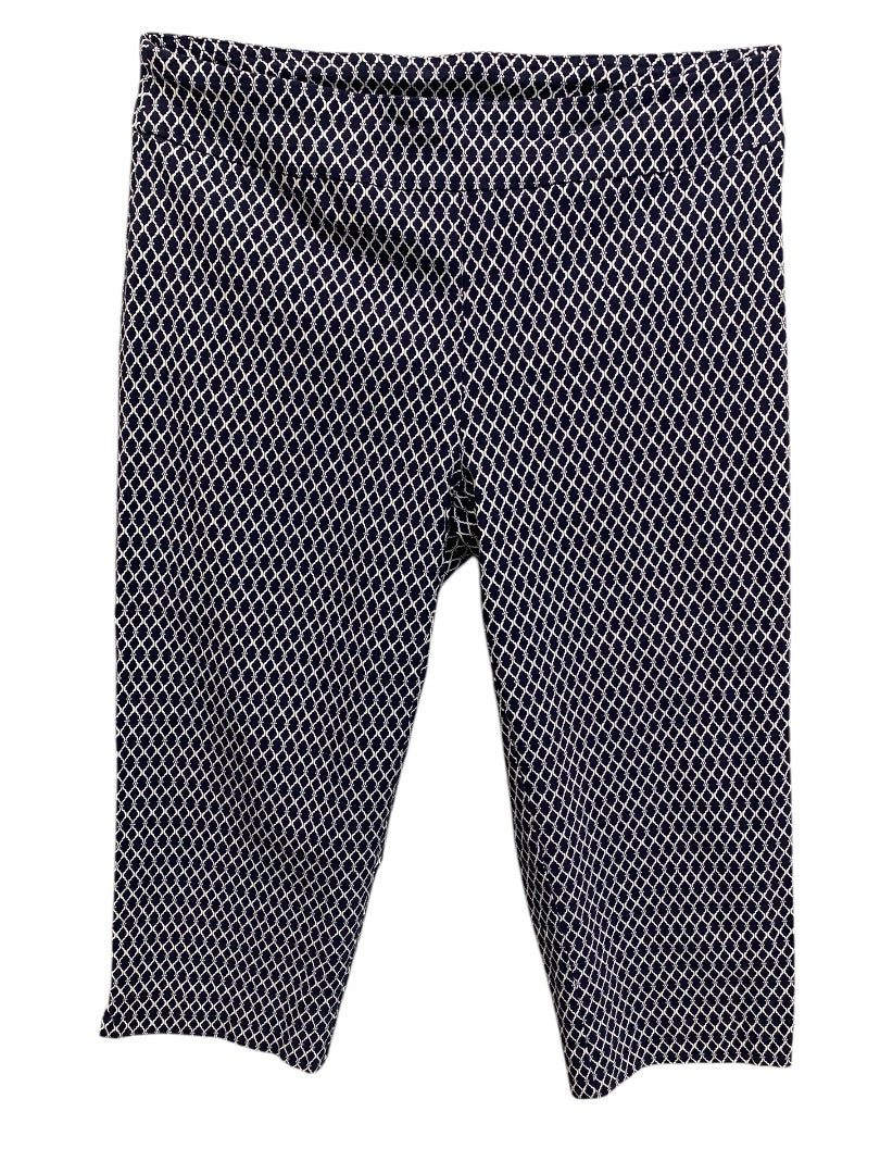 Size 14 Avenue Womens Capri Pull On Pants Stretch Navy White Pattern