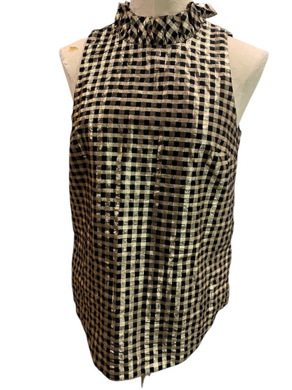 XS J.Crew Ruffleneck Sleeveless Shirt Lurex® Crinkle Gingham AU288