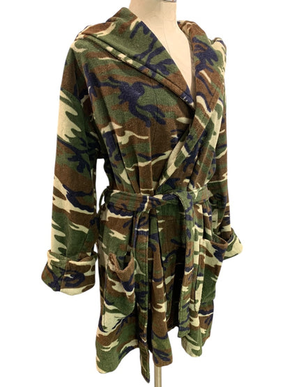 Medium TJ Lawford Womens Terry Camo Hooded Bathrobe Pockets