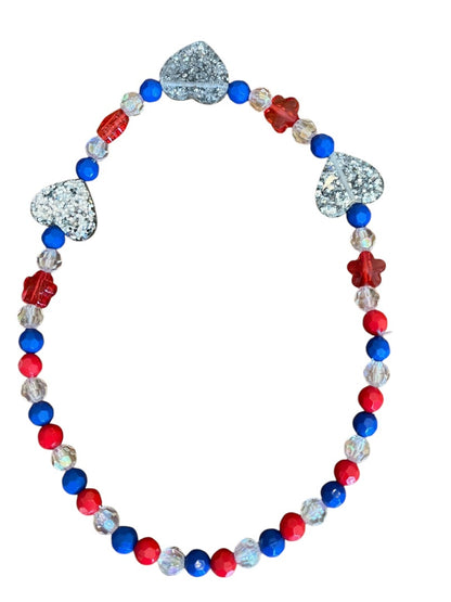 Girls Stretch Necklace Acrylic Beaded Overhead Red Blue Sparkle