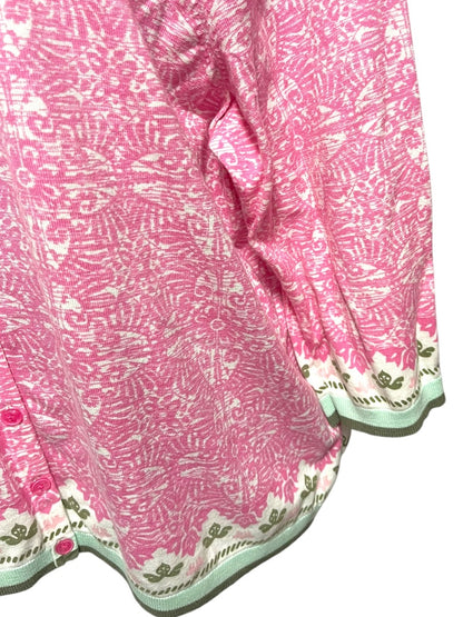 3X Talbots Plus Womens Lightweight 3/4 Sleeve Cardigan Sweater Pink Contrast Trim