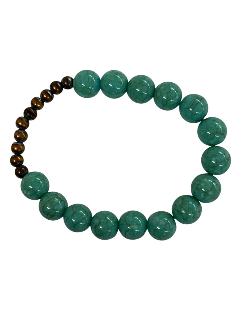 Acrylic Beaded Stretch Bracelet Faux Turquoise Bronze