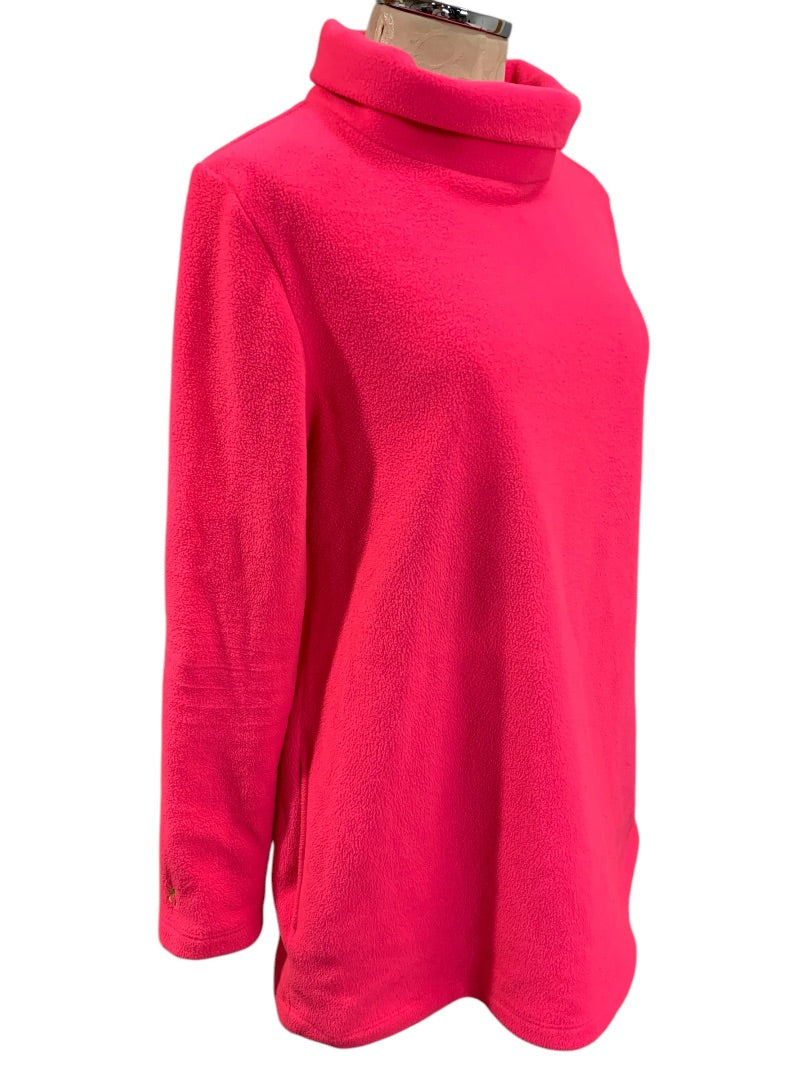 Large Dudley Stephens Womens Greenpoint Turtleneck in Vello Fleece Hot Pink Pockets