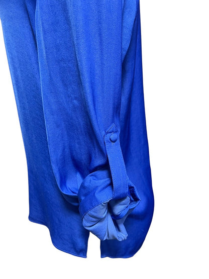 Small Naked Zebra Roll Tab Sleeve Womens Blouse Top Royal Blue