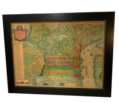 Reproduction 1802 Framed Map of Philadelphia Wooden Frame 34.5 x 26.5 Inches
