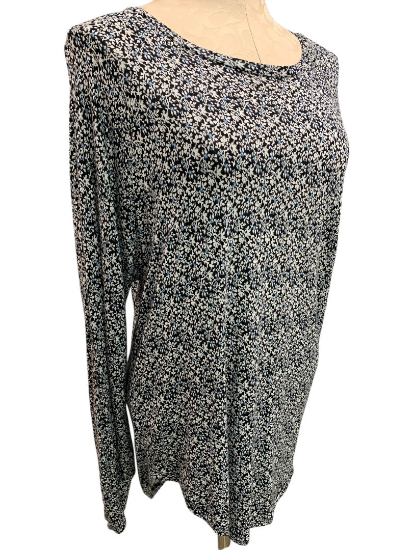 Medium LOFT Womens Soft Navy Blue Floral Print Long Sleeve Pullover Shirt
