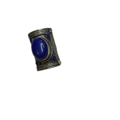 Size 7.5 Silvertone and Faux Lapis Lazuli Blue Ring Rectangular