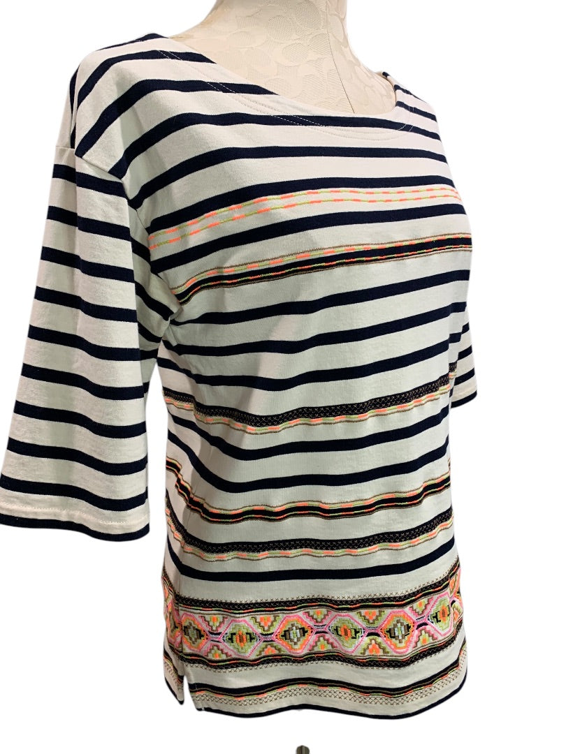 Medium J.Crew Womens Striped Aztec Shirt Pullover Short Sleeve Style 59784