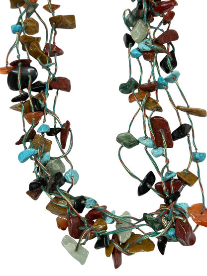 Mixed Chip Stone Turquoise Multistrand Chip Necklace Toggle Closure 16 Inch