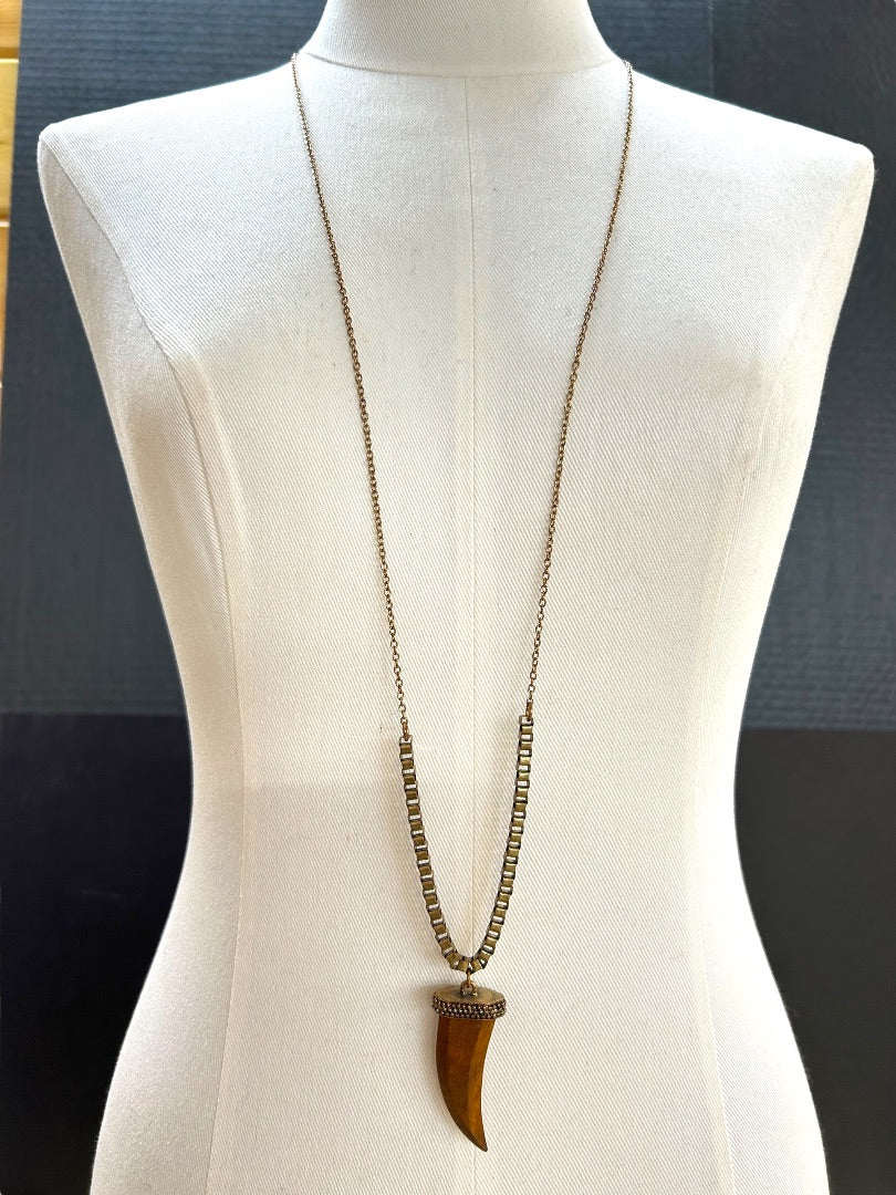 Aldo Faux Wooden Horn Pendant Necklace 26-38 Inch Copper Color