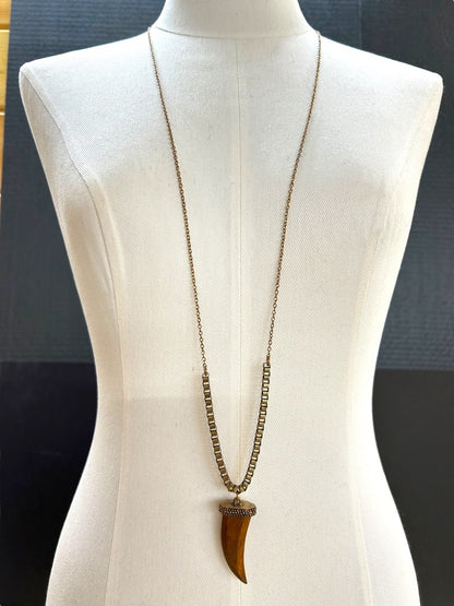 Aldo Faux Wooden Horn Pendant Necklace 26-38 Inch Copper Color