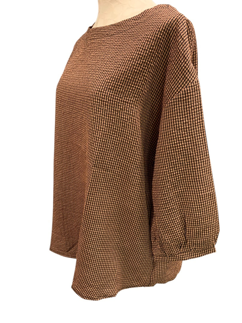 XL Shein Womens Pullover Blouse Shirt Brown Black Check