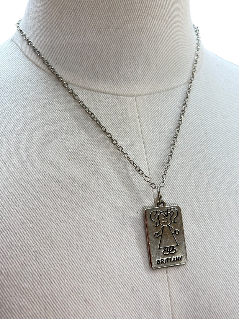Silvertone Pendant Necklace Brittany Little Girl 18 Inch Lobster Clasp