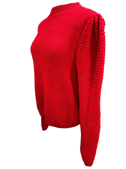 1960s Red Hand Knit Sweater Mock Neck Womens Soft