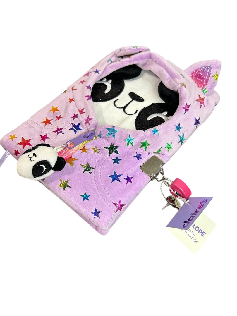 Claires New Plush Lined Journal Diary Locking Penelope Hoods Up 8 x 6 Inch