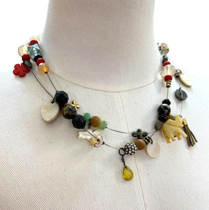 Multistrand Assorted Charm Necklace Funky Shells Elephant Multicolor 19-22 Inches