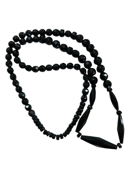 Vintage Jet Aurora Borealis Black Beaded Necklace Overhead 28 Inch