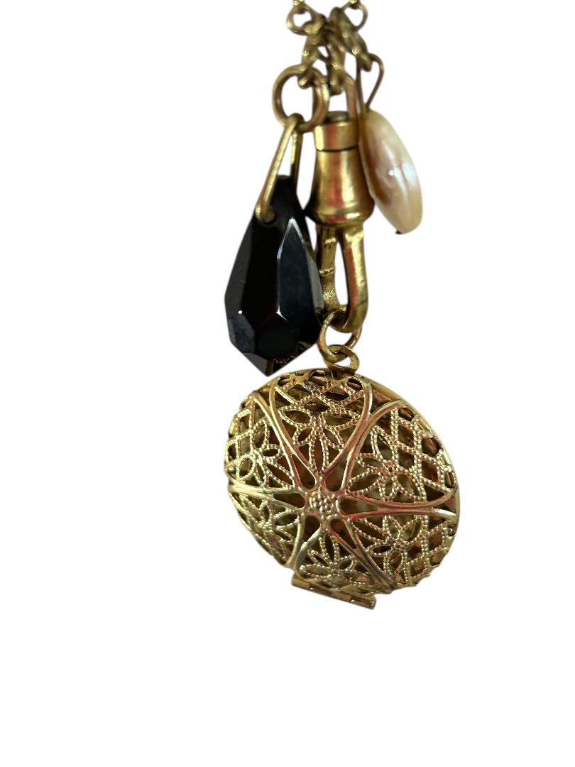 Mud Pie Goldtone Charm Necklace 30 Inch Locket Spring Clasp