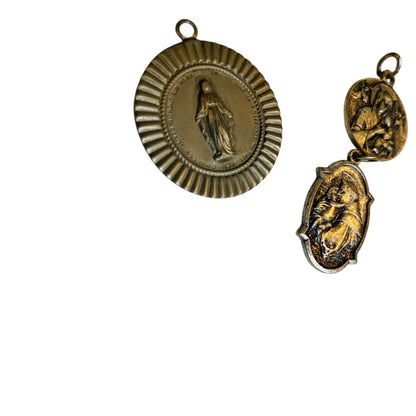 Lot of 3 Vintage Religious Medal Charm Pendants One Relic Mary