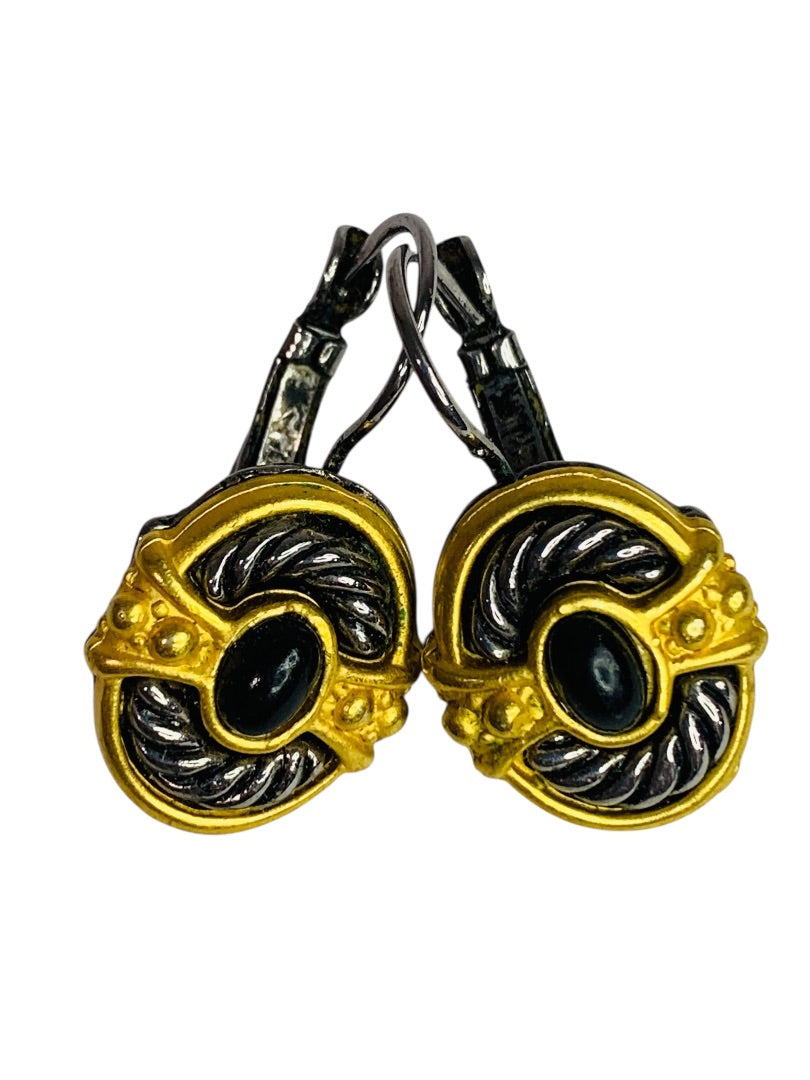 Mixed Metal Goldtone Pewter Leverback Earrings Pierced 1.2 Inch Drop