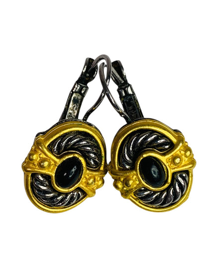 Mixed Metal Goldtone Pewter Leverback Earrings Pierced 1.2 Inch Drop