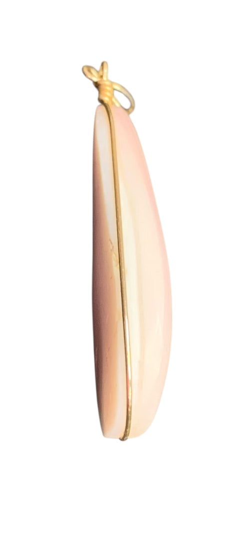 Blush Pink Polished Stone Pendant Goldtone Wire 2 Inch Drop