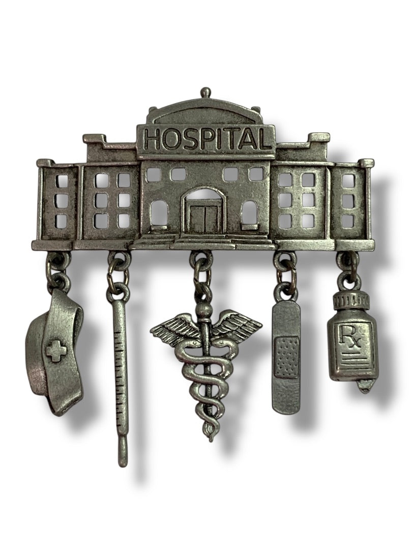 Vintage Signed JJ Jonette Hospital Brooch Charms 2 Inch