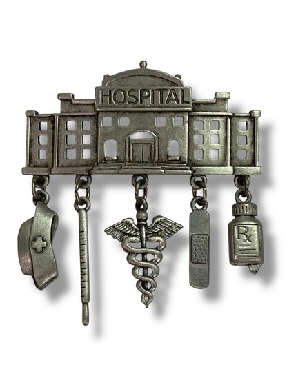 Vintage Signed JJ Jonette Hospital Brooch Charms 2 Inch
