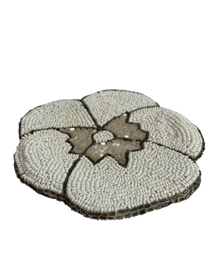 Vintage Beaded White Flower Small Pouch Snap Top Coin Purse 4 Inch