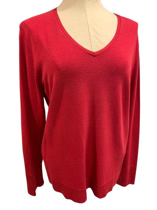 XL Chicos Womens Raspberry Red Lightweight V-Neck Sweater Silk Blend