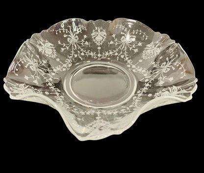 Etched Glass Bowl Heisey Orchid Sunburst 10 Inch Centerpiece Dish