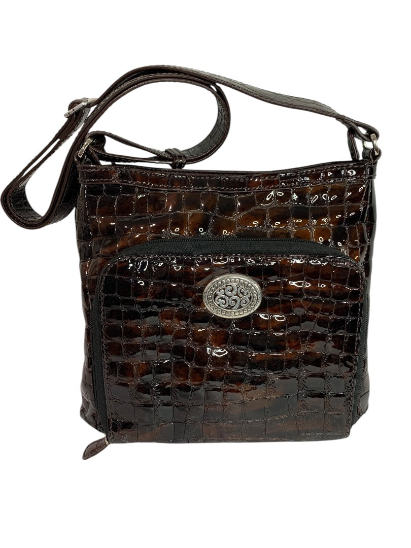 Brighton Cher Front Wallet Organizer Patent Leather Brown Crossbody Bag