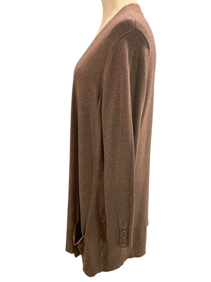 2X Roz & Ali Womens Long Tunic Cardigan Sweater Brown Pockets