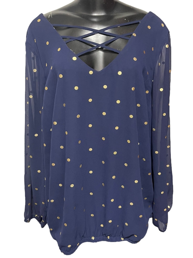 3X Torrid Polka Dot Chiffon Womens Shirt Blouse Lattice Front V-Neck