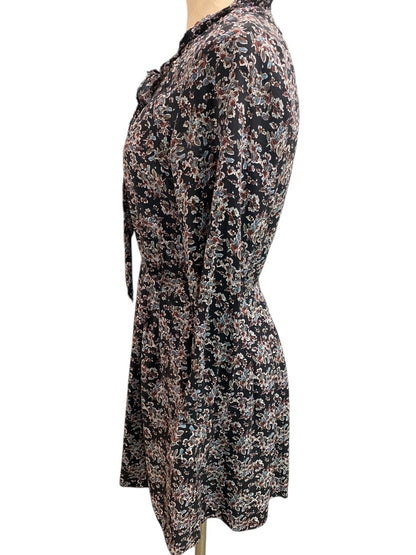 Small Dolce Vita Silk Floral Print Long Sleeve Dress V-Neck Tie Pockets
