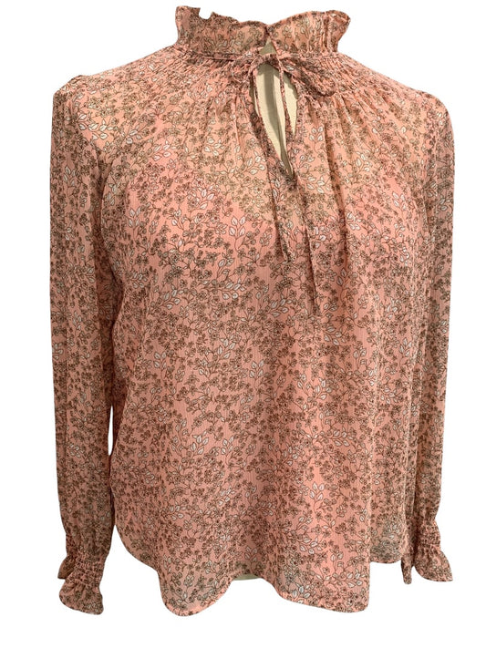 XSP Loft Petites Pink Floral Sheer Womens Blouse with Attached Camisole Long Sleeve
